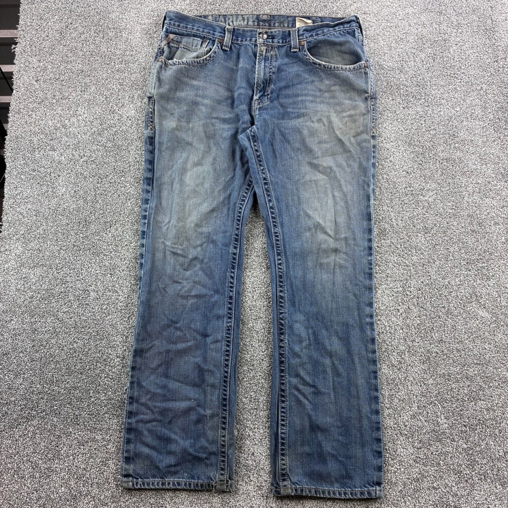 Ariat Jeans Mens 38x32 Blue Cotton Denim Western Work Straight Leg Distressed